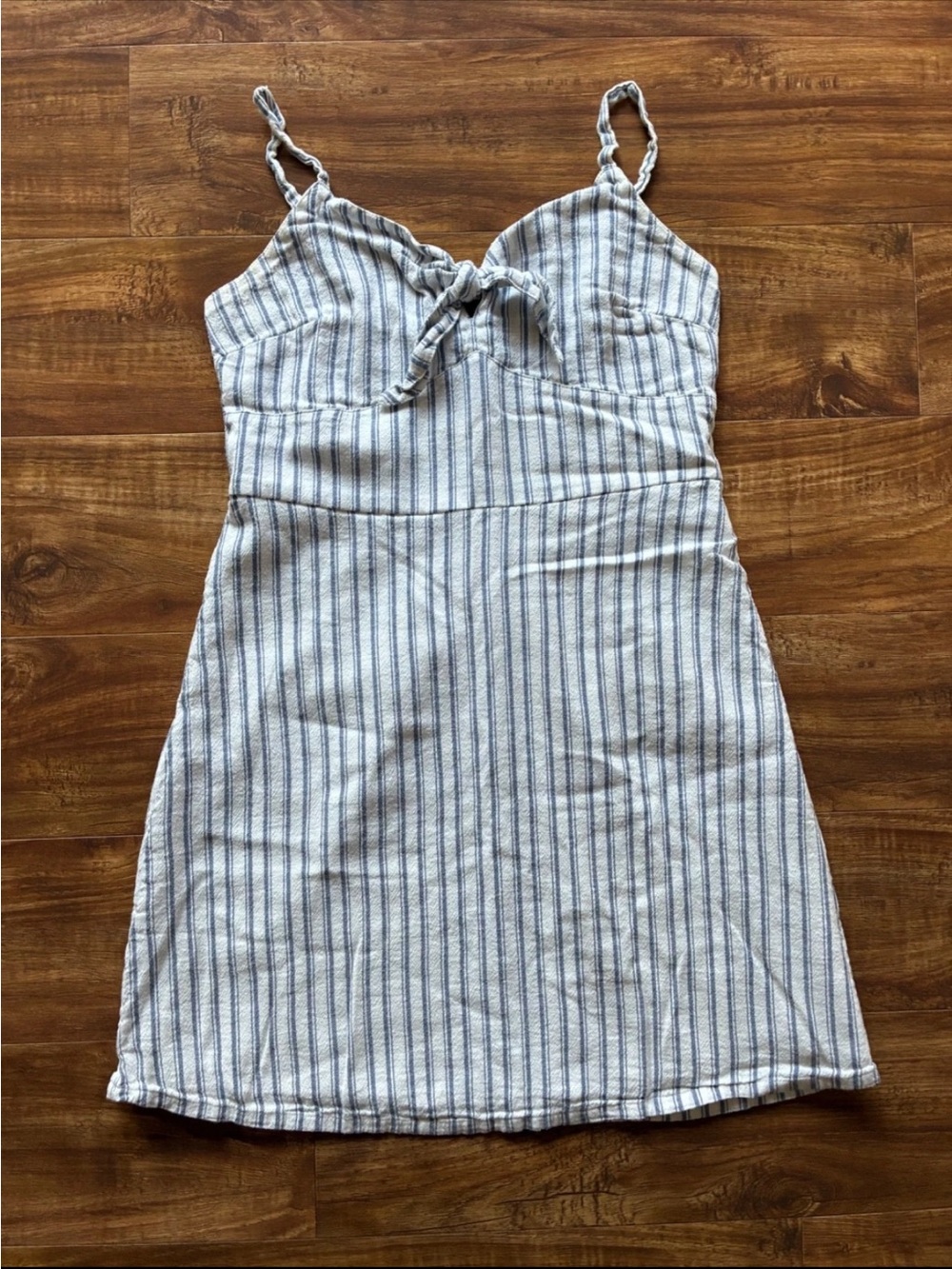 HOLLISTER Womens Junior Girls White Striped Spaghetti Straps Summer Dress Sz L